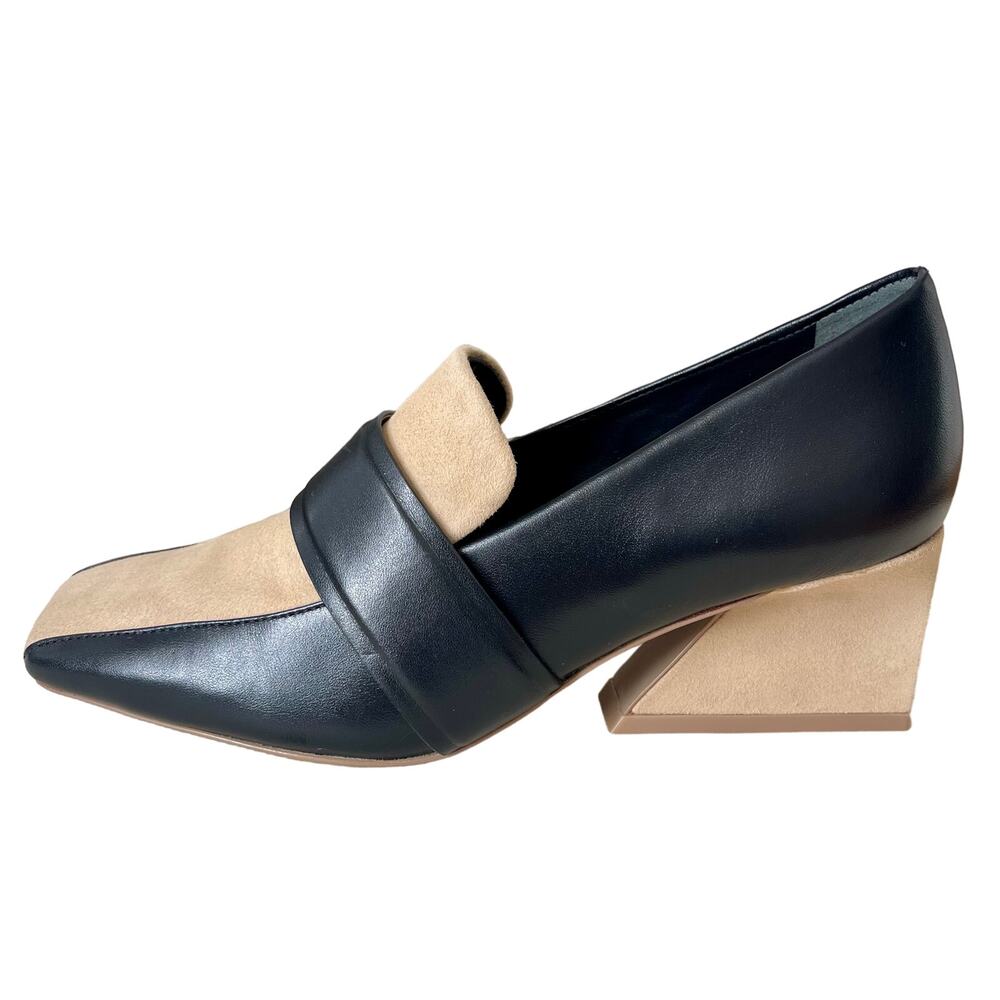 Mercedes Castillo Black Cream Remina Block Heels Pumps US 6 EUR 36